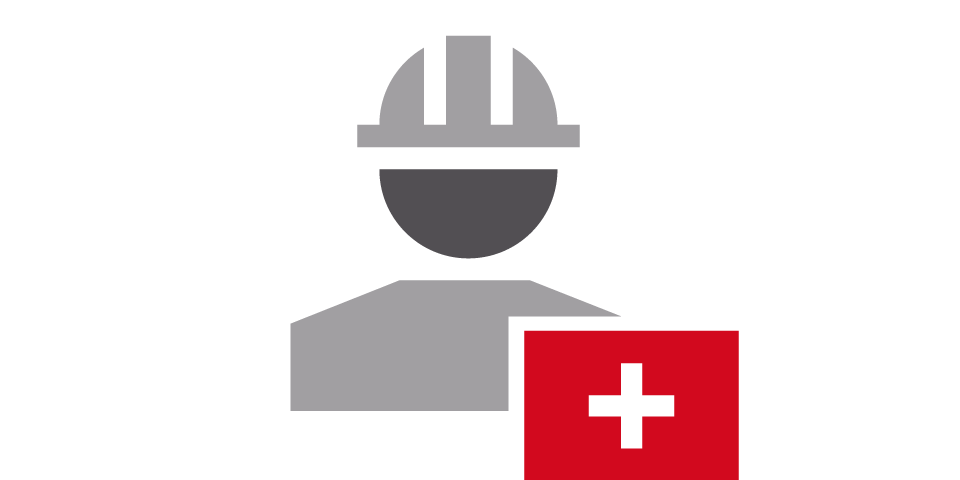 Ilustração de um operário com um símbolo de mais vermelho
