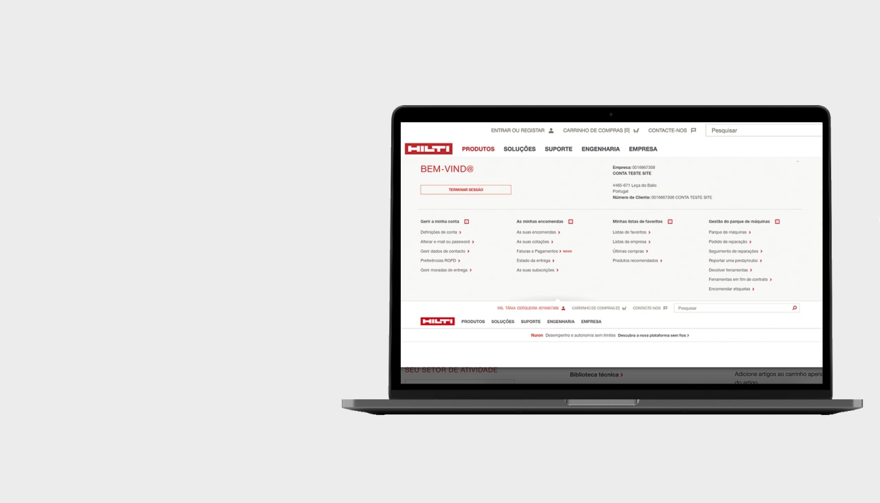 Um cliente Hilti navega na área do cliente