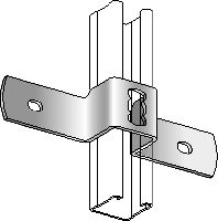 Grampo MQB (calha de instalação a betão) Grampo galvanizado para a ligação transversal de uma calha de instalação MQ a betão