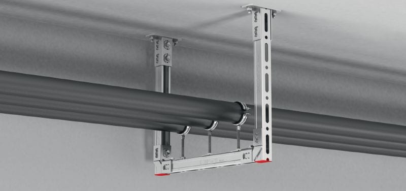 Apoio de abraçadeira para tubagem MQA-S Apoio galvanizado de abraçadeira de tubos para unir componentes roscados a calhas MQ/HS Aplicações 1