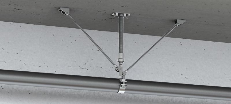 MFP-UL2-I Ponto fixo universal ligeiro Ponto fixo galvanizado, contraventado bilateralmente, com isolamento acústico para aplicações de cargas ligeiras até 4 kN Aplicações 1