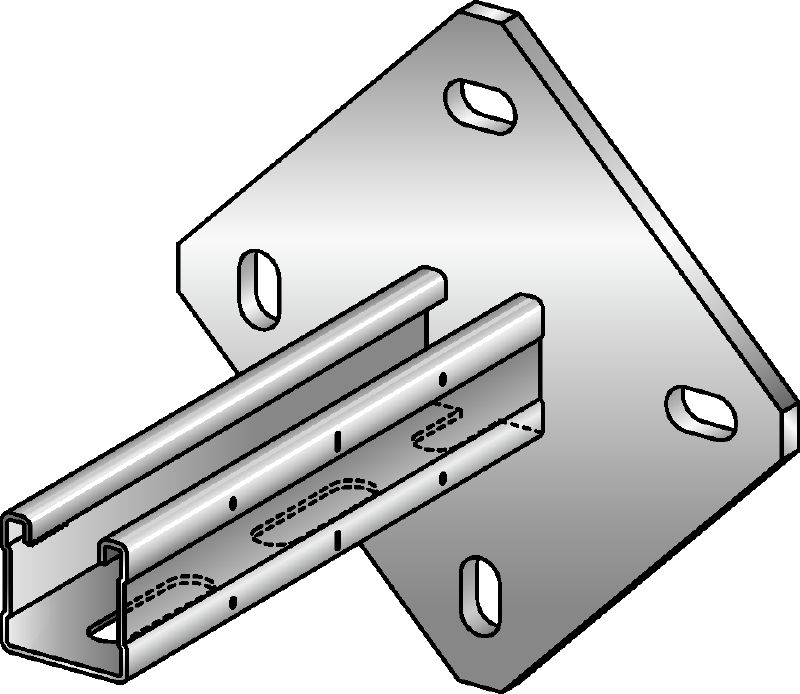 Braço de calha MQK-41/4 Braço de calha galvanizado para calha de instalação MQ de 41 mm de altura com placa de base quadrada para maior rigidez