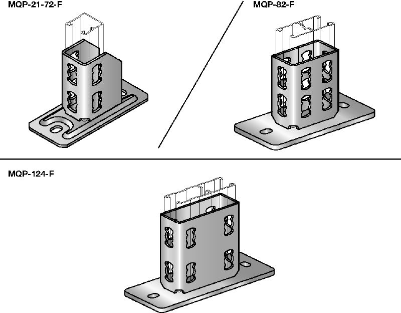 Base de calhas MQP-F Base de calhas galvanizada a quente (HDG) para fixar calhas a betão