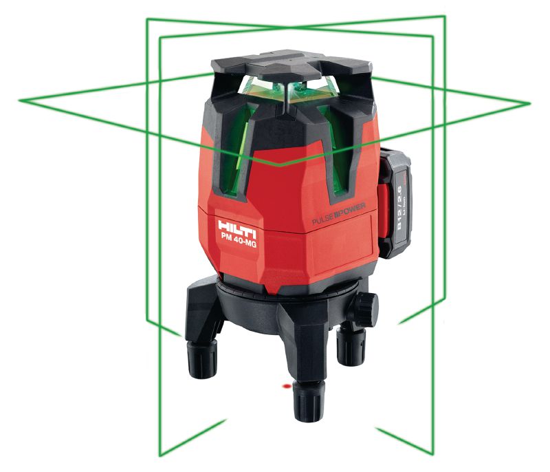 Laser multilinhas PM 40-MG Laser multilinhas com 3 linhas verdes para prumar, nivelar, alinhar e endireitar