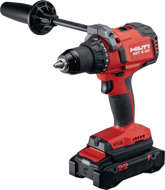 Berbequim a bateria SBT 6-22 Ferramenta de perfuração e aparafusamento em metal para executar pré-furações com precisão e instalar cavilhas roscadas de embutir S-BT (plataforma de baterias Nuron)