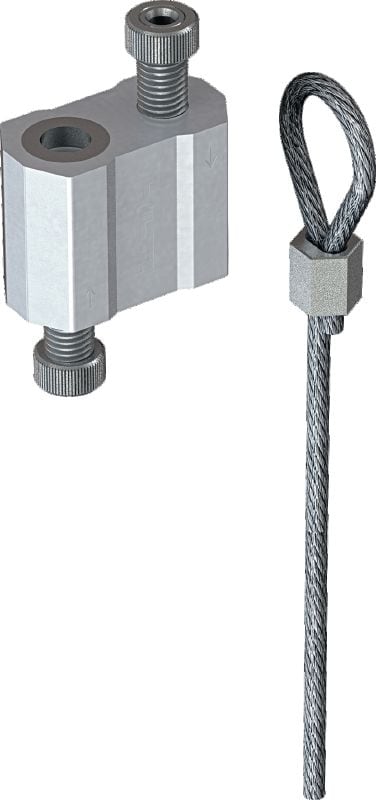 Kit MW-LP L Travão padrão com cabo aço e terminação em laço Cabo de aço com terminação em laço e travão ajustável para suspensão de dispositivos de construção adequados