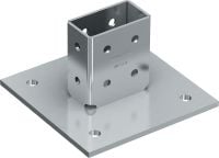 Placa de base MT-B-O4 para cargas 3D Base de união para ancoragem a betão e/ou aço de estruturas de calhas de instalação sujeitas a cargas 3D