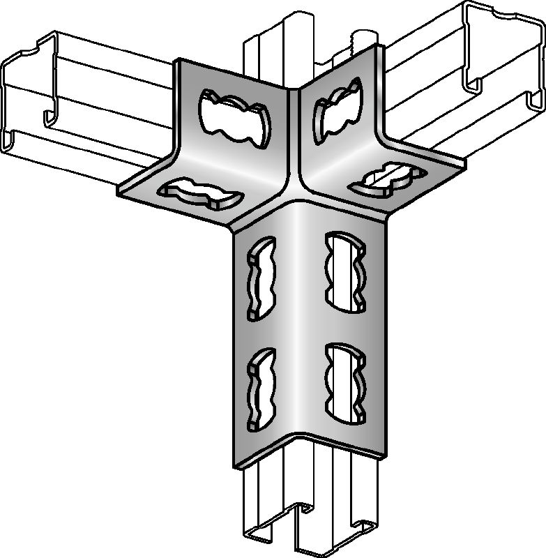 Conector de calhas MQV-3D-R Conector de calhas de aço galvanizado (A4) para estruturas tridimensionais