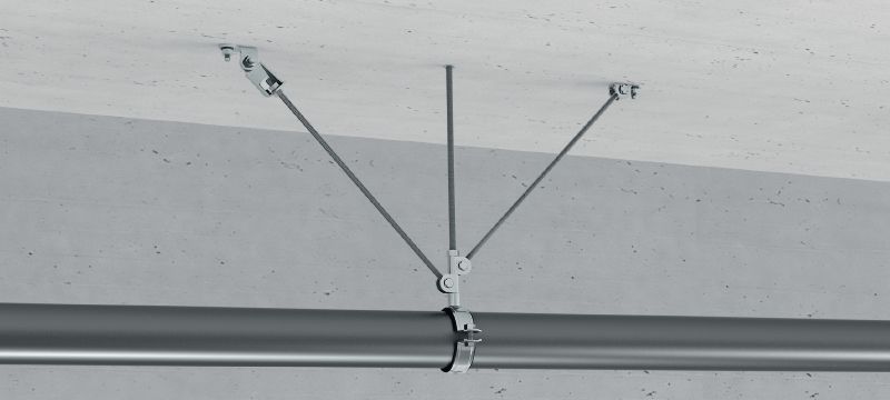 Dobradiça parassísmica com varão MT-S-CH Reforço de varão roscado pré-montado galvanizado para fixar calha de instalação a um varão roscado para acomodar cargas de compressão Aplicações 1