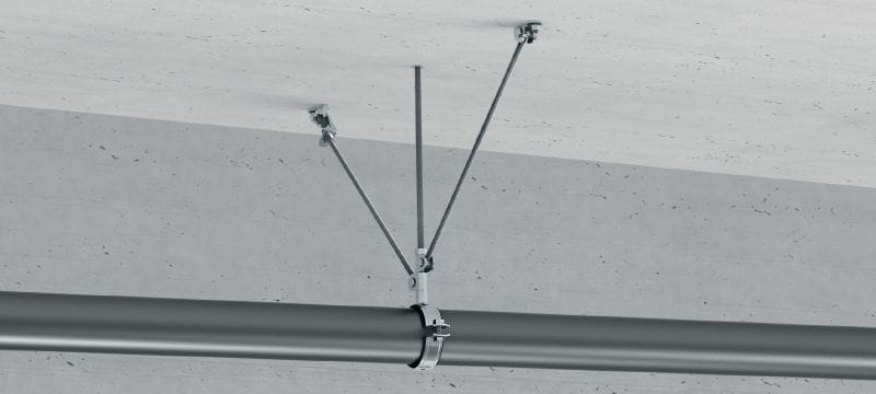 Dobradiça parassísmica com varão MT-S-CH Reforço de varão roscado pré-montado galvanizado para fixar calha de instalação a um varão roscado para acomodar cargas de compressão Aplicações 1