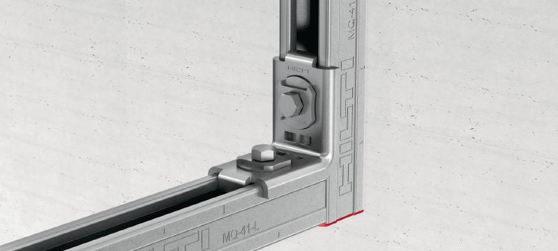 Ângulo universal MQW-H2 Ângulo de 90 graus galvanizado para unir várias calhas de instalação MQ com elevada capacidade de carga horizontal Aplicações 1