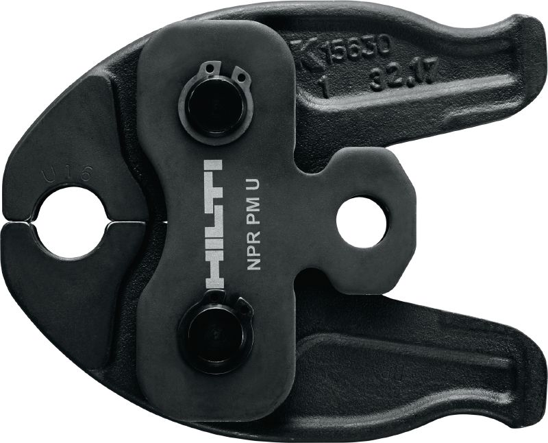 Mandíbula de prensagem de tubos NPR PM U Mandíbulas de prensagem para sistemas de tubagens de perfil U até 40 mm. Compatíveis com a prensadora de tubos Hilti NPR 19-A.