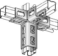 Ligador angular MQV-4/3 D Conector de calhas galvanizado para estruturas tridimensionais