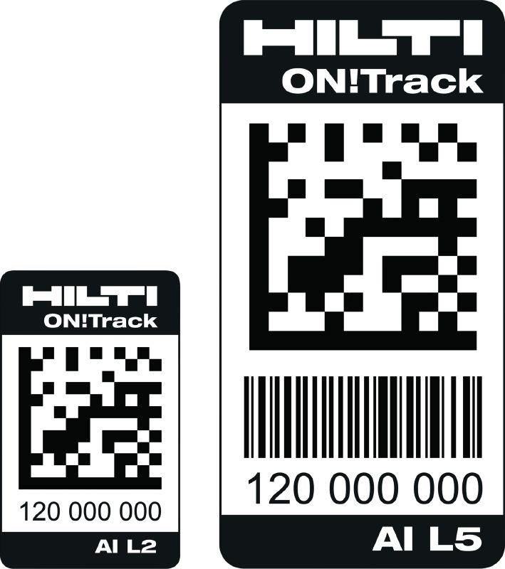 AI L2 e AI L5 Etiquetas de códigos de barras resistentes e autocolantes para identificar e controlar todos os tipos de equipamento de construção