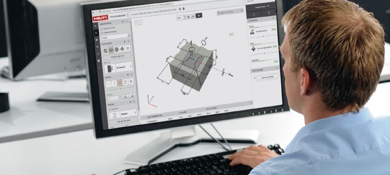 Software PROFIS Engineering Suite para a conceção e projeção estrutural de edificados Software de engenharia estrutural para projetar a esquematização de ancoragens que inclui códigos e homologações, cálculos baseados na metodologia CBFEM (Component Based Finite Element Method) e uma variedade de métodos de fixação Aplicações 1