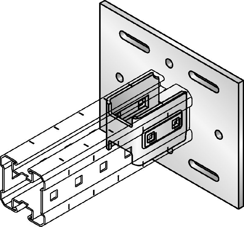 Ligador com placa de base MIQC-S Placa de base galvanizada a quente (HDG) para fixar vigas MIQ a metal em aplicações de elevada exigência