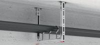 Apoio de abraçadeira para tubagem MQA-S Apoio galvanizado de abraçadeira de tubos para unir componentes roscados a calhas MQ/HS Aplicações 1