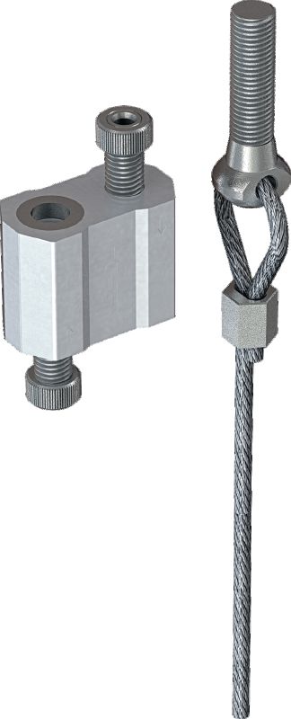 Kit MW-EB L Travão de cabo com cabo de aço, terminação roscada com olhal Cabo de aço com terminação roscada pré-montada e travão ajustável para suspender dispositivos de fixação de betão e aço