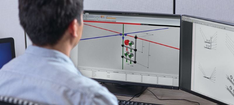 Software PROFIS Installation para projetar instalações Software para projetar, modelar e documentar os novos sistemas de suporte MEP e estruturas 3D utilizando sistemas modulares Hilti de calhas e vigas Aplicações 1