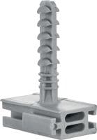 Ancoragem por encaixe X-EA MX Ancoragem plástica por encaixe para unir ganchos e grampos plásticos para cabos/calhas (PVC) e abraçadeiras para cabos quando se pretende fixar a betão e alvenaria
