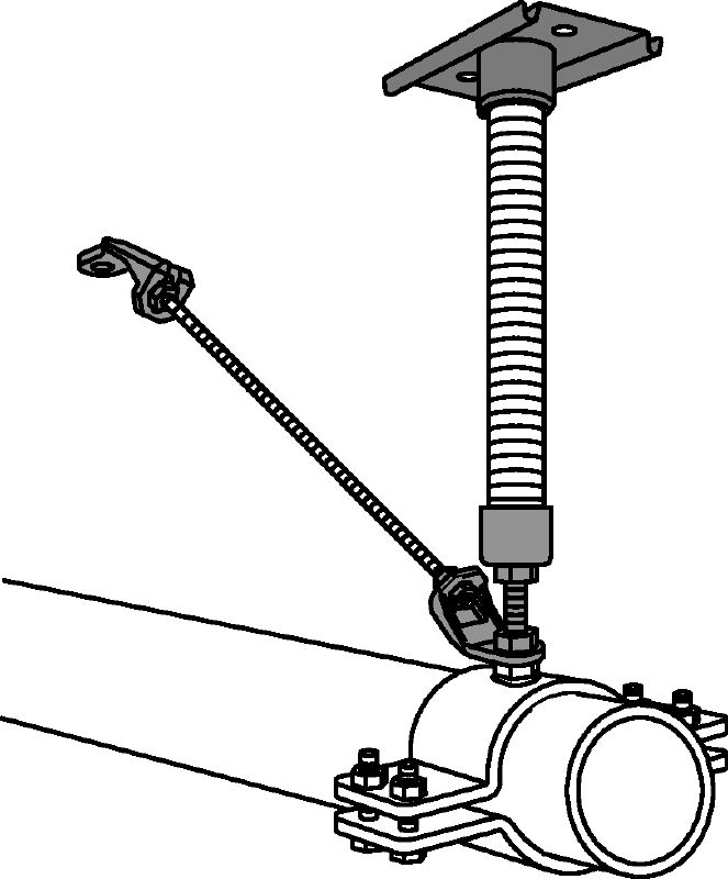 MFP 1-F Conjunto do ponto fixo galvanizado a quente (HDG) com fixação para máxima flexibilidade em aplicações com carga do tubo axial de até 3 kN